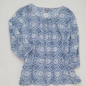 J. Jill tunic blue white cotton print 3/4 sleeve